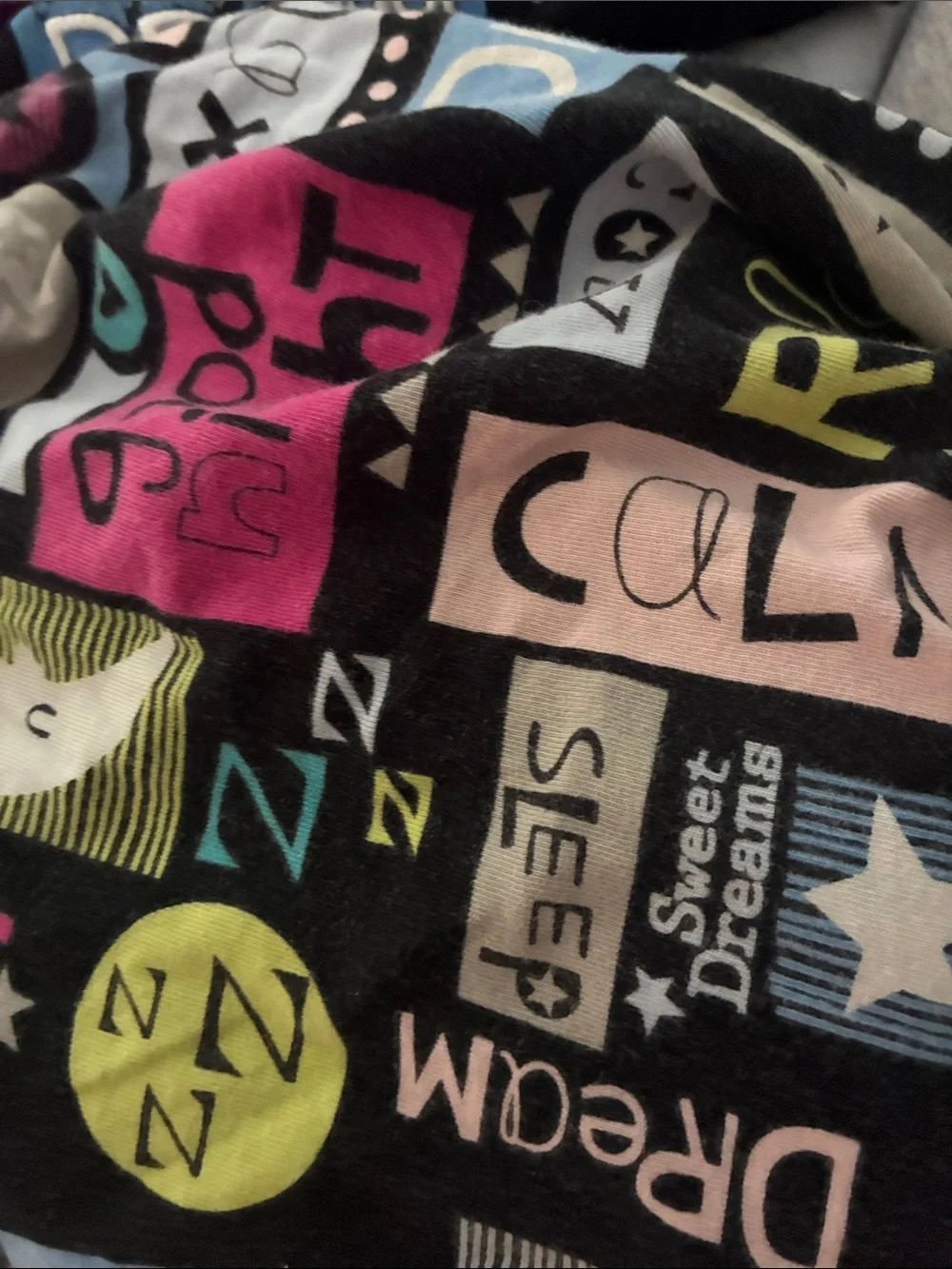 Secret Treasures Black Pajama Set with Multicolor Sleep Graphics